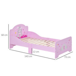 Homcom Kids Bed Princess Castle Theme W/ Side Rails Slats Home 3-6 Yrs Pink - thumbnail 3