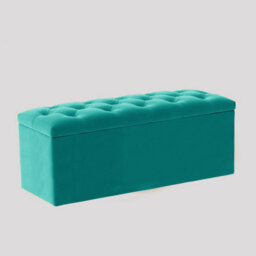 137Cm Luna Chesterfield Ottoman Storage Box - Teal Plush Velvet Upholstered Blanket Box - thumbnail 3