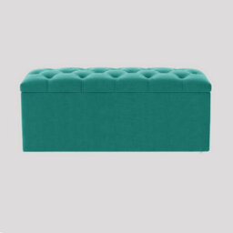 137Cm Luna Ottoman Storage Box - Teal Velvet Upholstered Chesterfield Storage Ottoman Box
