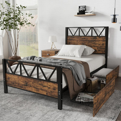 Btm 3Ft Single Metal Bed Black Wood Colour With Drawers Durable Frame For Adults And Teenagers - image 1