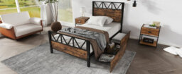Btm 3Ft Single Metal Bed Black Wood Colour With Drawers Durable Frame For Adults And Teenagers - thumbnail 9