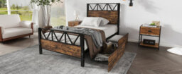 Btm 3Ft Single Metal Bed Black Wood Colour With Drawers Durable Frame For Adults And Teenagers - thumbnail 8
