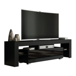 Tv Unit 160Cm Modern Black With High Gloss Doors - Creative Furniture - thumbnail 2