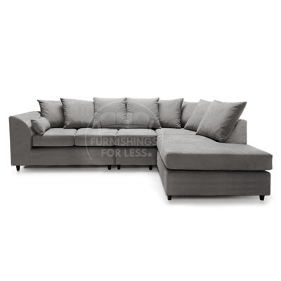 Furnishings For Less UK Casper Soft Chenille Fabric 5 Seater L Shaped Corner Sofa  Grey Right Hand Facing - Scatter Back - image 1