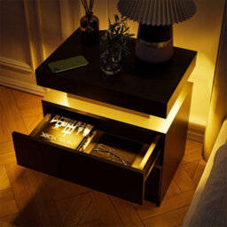 Abrihome Nightstand, Led Bedside Table Cabinet Lights Modern End Side With 2 Drawers For Bedroom, Black - thumbnail 7