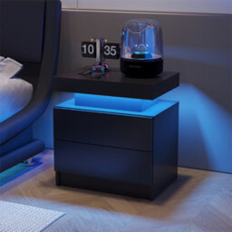 Abrihome Nightstand, Led Bedside Table Cabinet Lights Modern End Side With 2 Drawers For Bedroom, Black - thumbnail 6