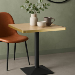 70Cm Square Oak Effect Bistro Table With Brushed Gold Edge & Round Pedestal Base Dining Table For Home, Cafe, Resturant - thumbnail 9