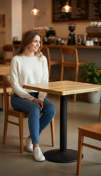 70Cm Square Oak Effect Bistro Table With Brushed Gold Edge & Round Pedestal Base Dining Table For Home, Cafe, Resturant - thumbnail 8