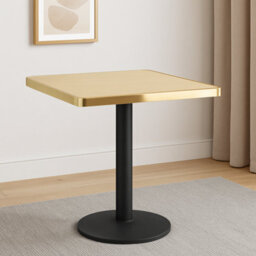70Cm Square Oak Effect Bistro Table With Brushed Gold Edge & Round Pedestal Base Dining Table For Home, Cafe, Resturant - thumbnail 2