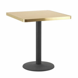 70Cm Square Oak Effect Bistro Table With Brushed Gold Edge & Round Pedestal Base Dining Table For Home, Cafe, Resturant - thumbnail 4