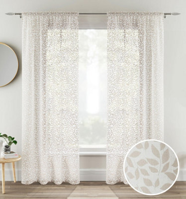 Tyrone Textiles Pair Of Willow Natural Leaf Print On Linen Look Panels, With Rod Pocket Header 229 Cm - image 1