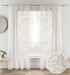 Tyrone Textiles Pair Of Willow Natural Leaf Print On Linen Look Panels, With Rod Pocket Header 229 Cm