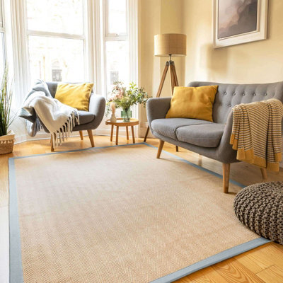 Loomed Natural Jute Blue Grey Cotton Border Area Rug 200X290Cm - image 1