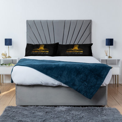 UKBEDFURNITURE Sunrise Grey Plush  Divan Bed Base With 26 Inch Headboard & 10 Inch Orthopaedic Mattress - No Storage - image 1