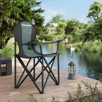 Songmics Travel Camping Chair, Soft Sponge Seat With Cup Holder, Foldable And Sturdy, Dark Green - image 1