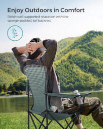 Songmics Travel Camping Chair, Soft Sponge Seat With Cup Holder, Foldable And Sturdy, Dark Green - thumbnail 3