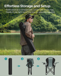 Songmics Travel Camping Chair, Soft Sponge Seat With Cup Holder, Foldable And Sturdy, Dark Green - thumbnail 6