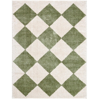 Livabliss Fossay Shaggy-Washable Beige Green High Pile Diamond Living Bedroom Rug 200 X 275 Cm Easy Care, Non Shedding - image 1