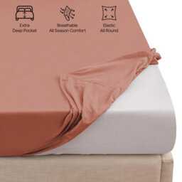 "Ameha Fitted Sheet 40Cm Extra Deep Pocket Elastic Corners Soft Microfiber Fitted Sheet 16"" (Peach, Double 137 X 190 Cm)" - thumbnail 4