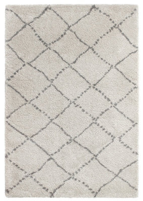 Cream/grey Rug, Geometric Rug, 4Cm Thick Stain-Resistant Rug, Shaggy Rug For Bedroom, & Diningroom-120Cm X 170Cm