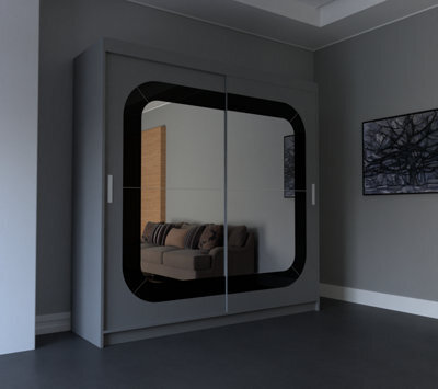 RAC3 Modern Sliding Wardrobe With Mirror Doors Bedroom Storage With Shelves & Hanging Rail (Grey 180Cm) - image 1