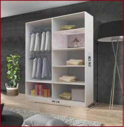 RAC3 Modern Sliding Wardrobe With Mirror Doors Bedroom Storage With Shelves & Hanging Rail (Grey 180Cm) - thumbnail 2