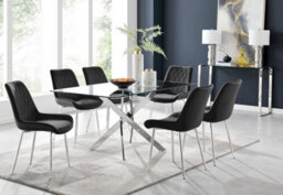 Furniturebox Uk Leonardo Glass And Chrome Metal Dining Table And 6 Black Pesaro Velvet Silver Leg Chairs - thumbnail 1