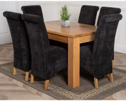 That's Furniture Dakota 127 X 82 Cm Chunky Oak Small Dining Table And 6 Chairs Dining Set With Montana Black Fabric Chairs
