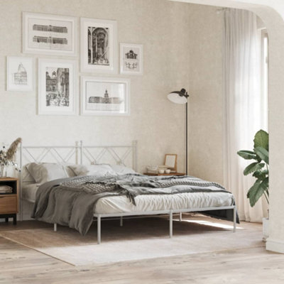 Berkfield Metal Bed Frame Without Mattress With Headboard White 150X200Cm - image 1