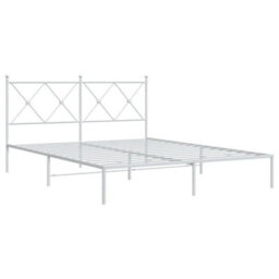 Berkfield Metal Bed Frame Without Mattress With Headboard White 150X200Cm - thumbnail 3