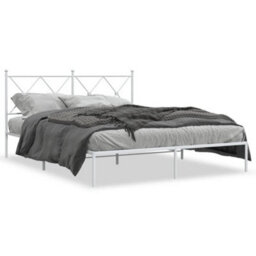 Berkfield Metal Bed Frame Without Mattress With Headboard White 150X200Cm - thumbnail 2