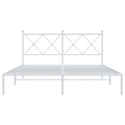 Berkfield Metal Bed Frame Without Mattress With Headboard White 150X200Cm - thumbnail 4