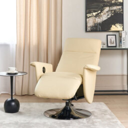 Beliani Reclining Armchair Light Beige Faux Leather With Adjustable Back And Pull-Out Footstool, Compact Modern Design - thumbnail 2
