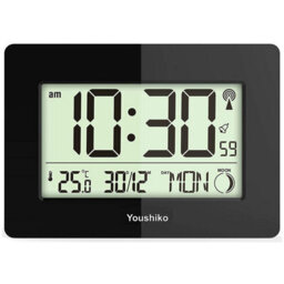 Youshiko Radio Controlled Lcd Wall Mountable And Desk Clock ( Black  )