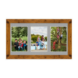 AK Frames 40X20Cm Rustic Oak Modern Multi Photo Frame With Silver Mount - Holds 3 Apertures (3X) 6X4 Photos - thumbnail 1