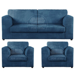Furnishings For Less UK Luxor Jumbo Cord 3 + 1 + 1 Fabric 3 Piece Sofa Suite - Fullback Marine Blue - thumbnail 1