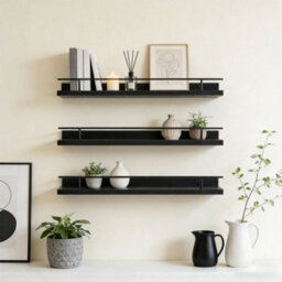 Black Set Of 3 Floating Wall Shelves Picture Ledge Display Rack Book - thumbnail 3