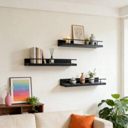 Black Set Of 3 Floating Wall Shelves Picture Ledge Display Rack Book - thumbnail 1