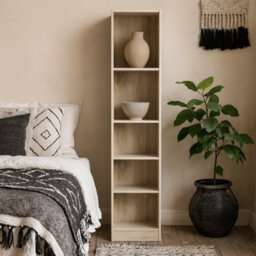 Wyld Haus Amberfern Natural Oak Wood Tall Narrow Bookcase 4 Shelves - thumbnail 1