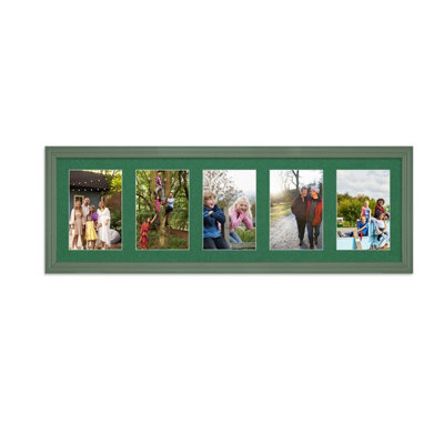 AK Frames 26X8 Green Classic Multi Photo Frame With Emerald Mount - Holds 5 Apertures (5X) 6X4 Photos - image 1