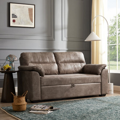 Home Detail Harley 2 Seater Faux Leather Pull Out Sofa Bed, Brown Faux Leather - image 1