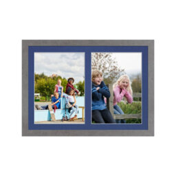 AK Frames 20X14 Marble Grey Modern Multi Photo Frame With Blue Mount - Holds 2 Apertures (2X) A4 Photos
