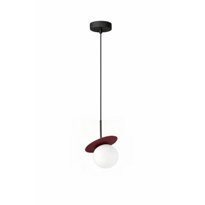 Luminosa Lighting Luminosa Aura Globe Pendant Ceiling Light Black, Burgundy White Glass Shade 1X E27 - image 1