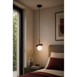 Luminosa Lighting Luminosa Aura Globe Pendant Ceiling Light Black, Burgundy White Glass Shade 1X E27 - thumbnail 2