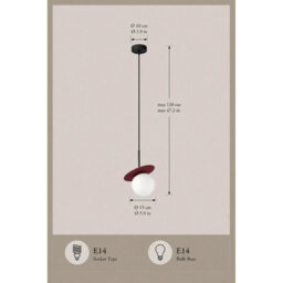 Luminosa Lighting Luminosa Aura Globe Pendant Ceiling Light Black, Burgundy White Glass Shade 1X E27 - thumbnail 4