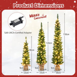 Costway Set Of 3 Pre-Lit Artificial Christmas Trees 3/4/5 Ft Slim Pencil Xmas Tree W/ Burlap Base - thumbnail 2
