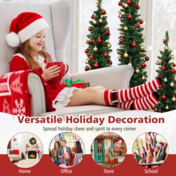 Costway Set Of 3 Pre-Lit Artificial Christmas Trees 3/4/5 Ft Slim Pencil Xmas Tree W/ Burlap Base - thumbnail 9