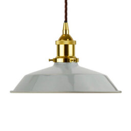 French Grey Small Trinity Metal Painted Dome Pendant Light With Gold Lamp Holder And Brown Twisted Cable - Se Home - thumbnail 1