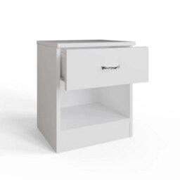 Set Of 2 Matt White Bedside Tables Chrome Handles Drawer Open Shelf - thumbnail 5