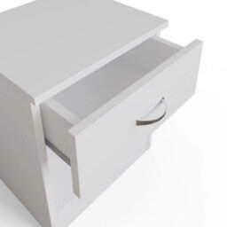 Set Of 2 Matt White Bedside Tables Chrome Handles Drawer Open Shelf - thumbnail 4